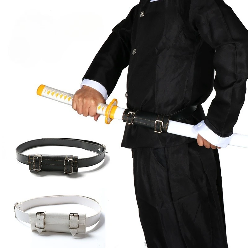 Demon Samurai Knight Slayer Anime role play Nezuko white Waist Belt PU Leather Knife holder Belt Single Sword Buckle holdingBelt