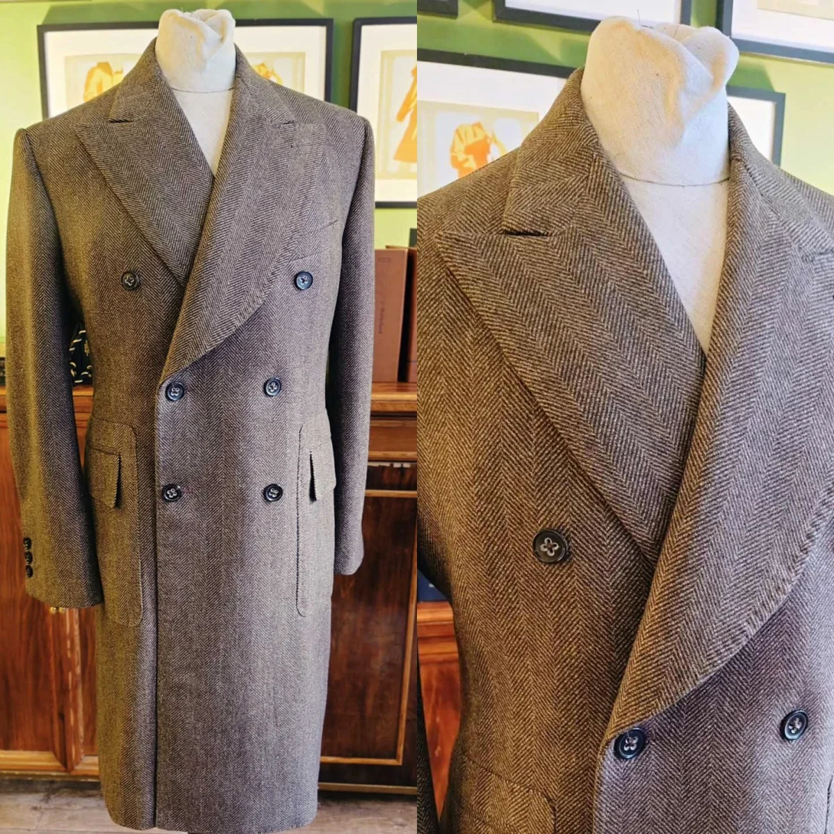 

Vintage Men Coat 1 Piece Set Jacket Peaked Lapel Man Overcoat Vintage Peaked Lapel Herringbone Business Blazers Customized