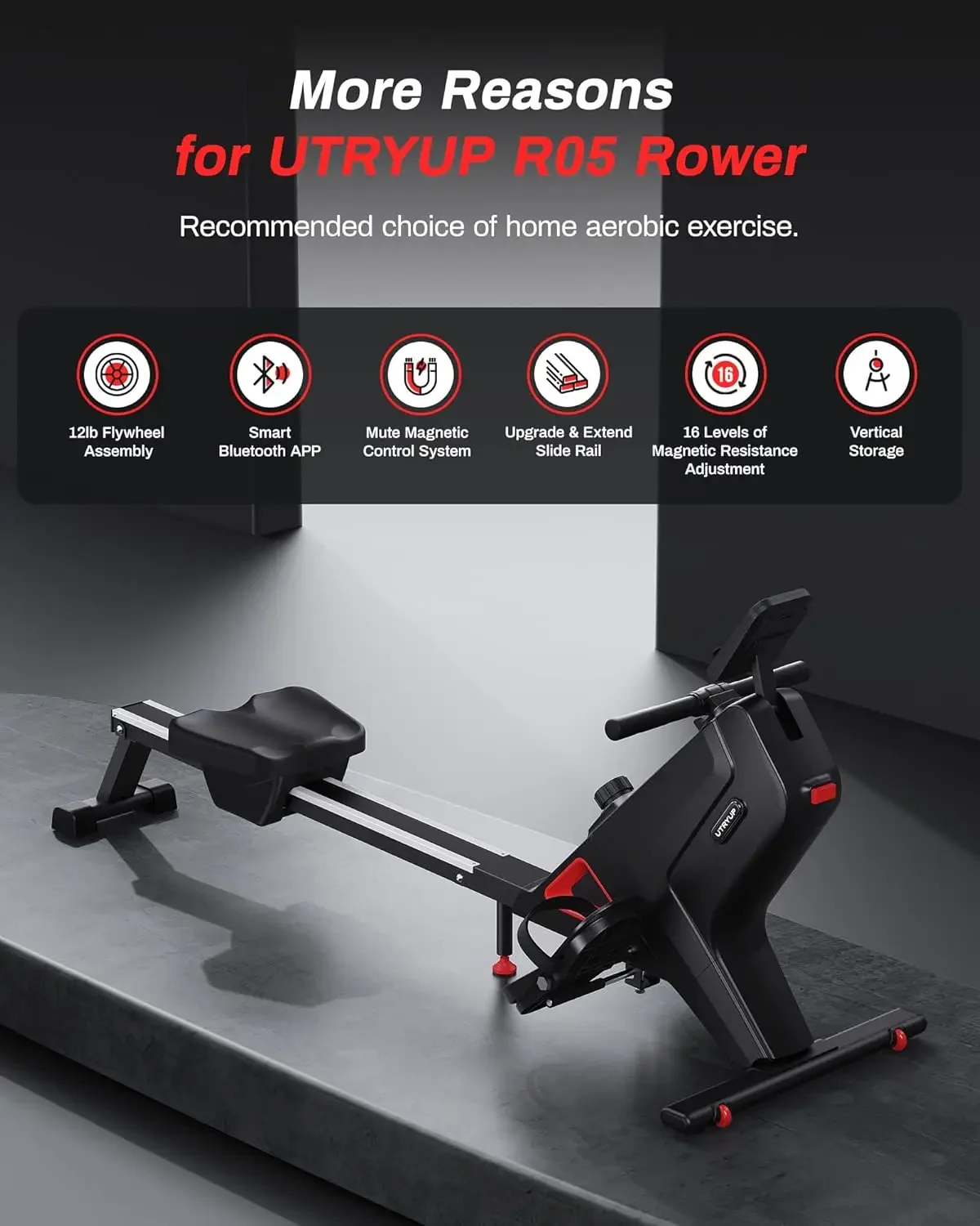 Rowing Machines for Home, Compact and Saves Space - Vertical/Folding Storage, 350 LB Weight Capacity with Bluetooth App