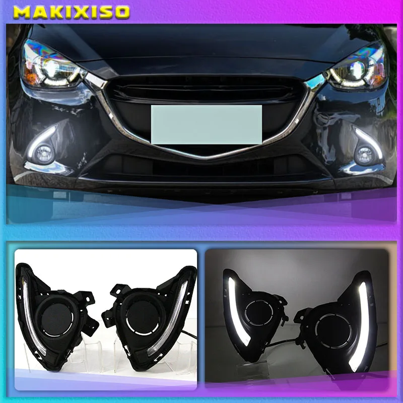 1 Set DRL For Mazda 2 Mazda2 Demio 2015 2016 LED DRL Daytime Running Lights Daylight Fog light cover yellow signal