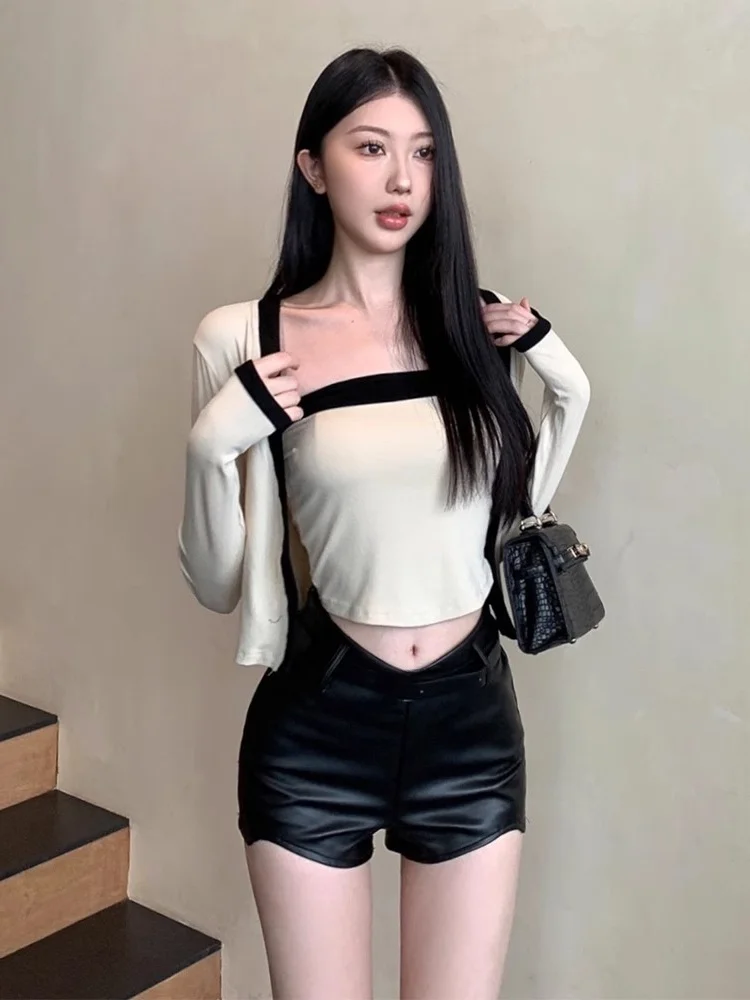 

Elegant Contrast Color Short Sleeve Knitted Open Cardigan Women's Spring Fashion Slim Fit Tank Top Two-Piece Set