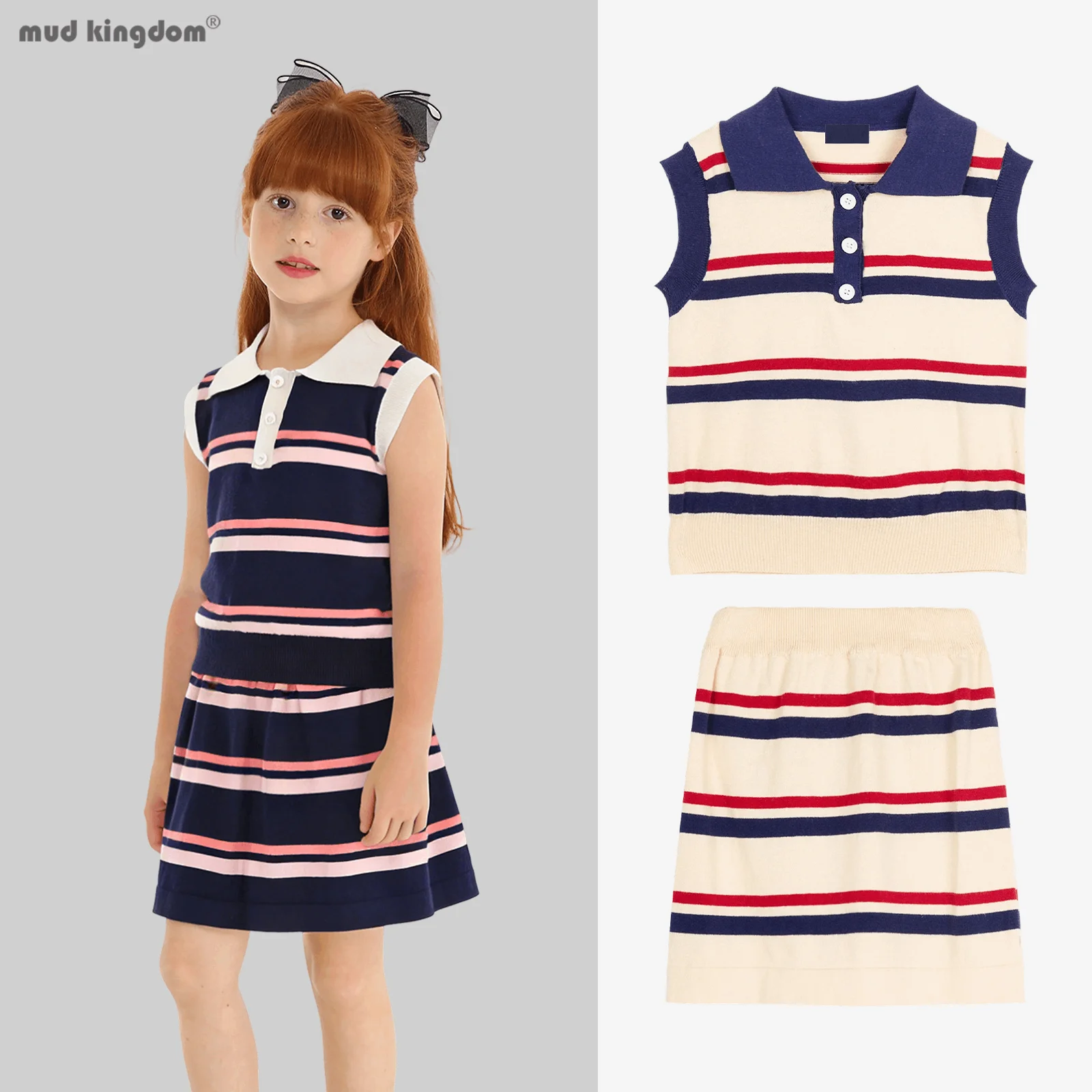 

Комплект из 2 предметов Mudkingdom для девочек, вязаный жилет и юбка в полоску, мягкая, уютная, милая, стильная, повседневная повседневная одежда для малышей для маленьких девочек