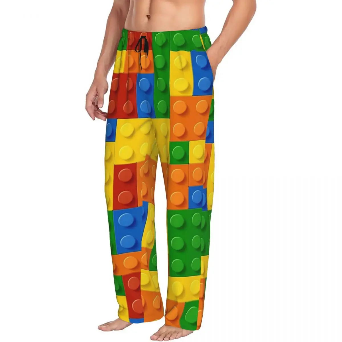Custom Building Blocks Construction Brick Men Pajama Pants Lounge Sleep Sleepwear Bottoms with Pockets