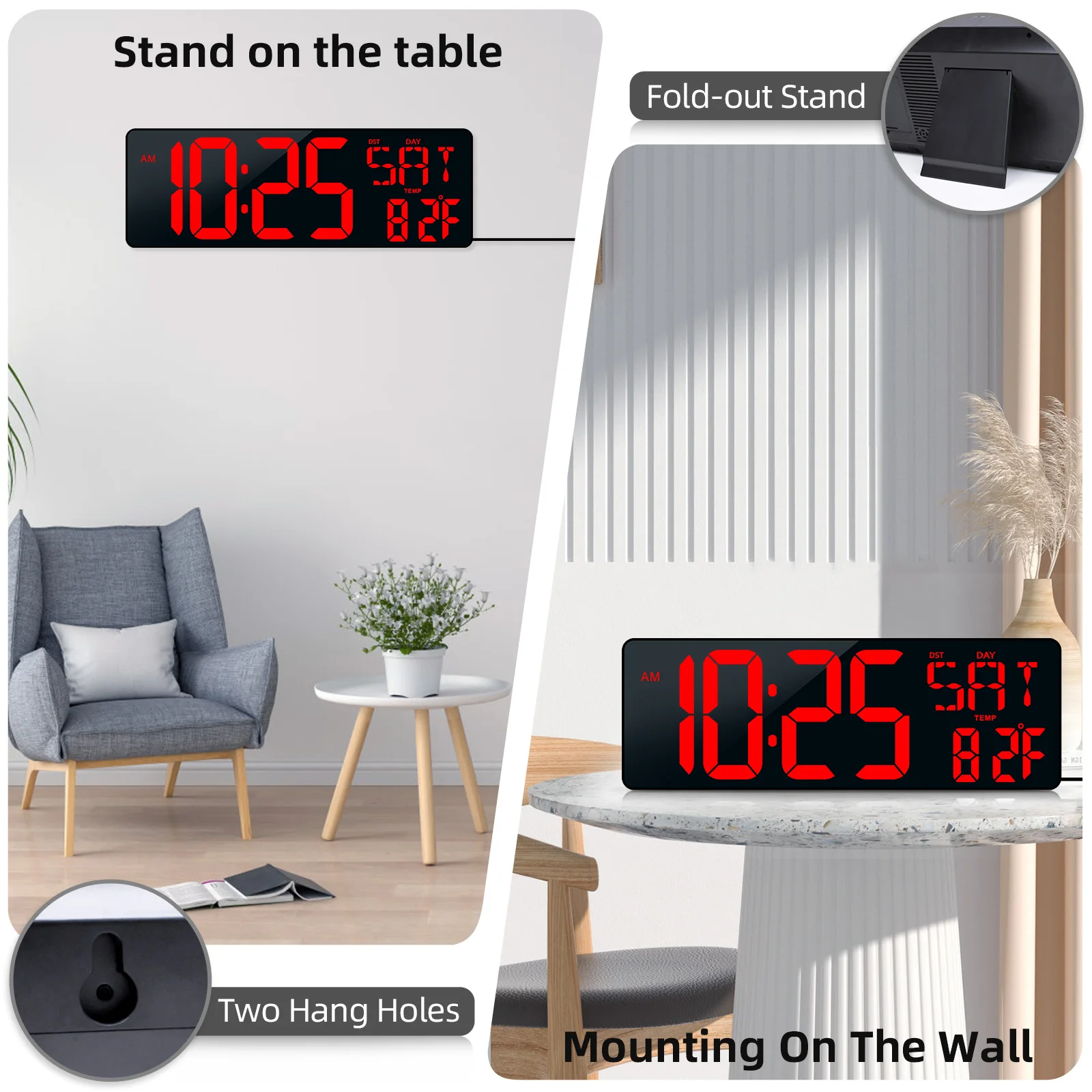 17.2-inch (43.69cm) large LED digital wall clock with remote control large display positive countdown timer port 1 brightness ad