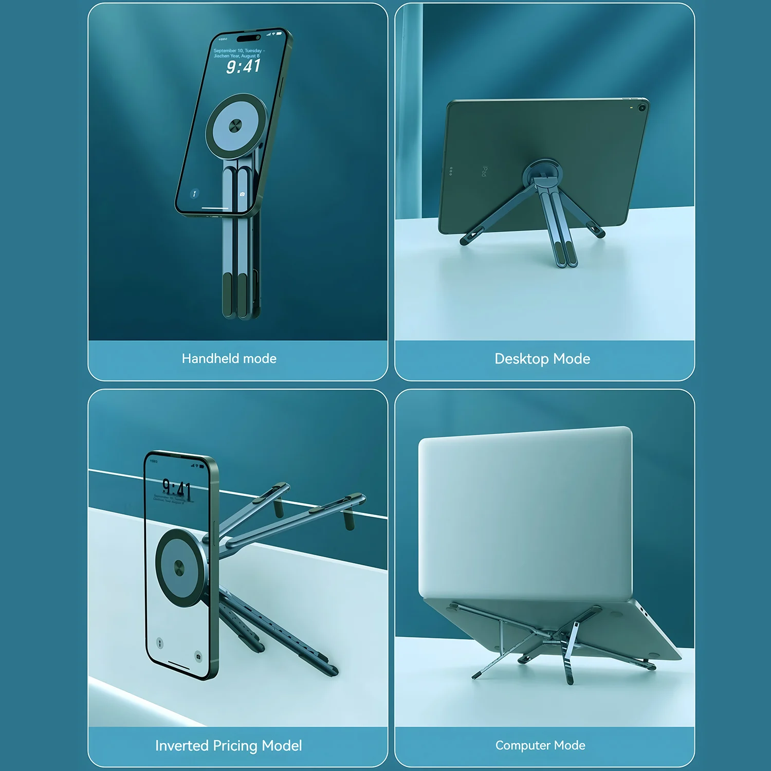 Desktop Tripod Magnetic CellPhone Bracket Rotation Multifunction 4IN1 Foldable Holder for Phone Laptop Tablet Outdoor Portable