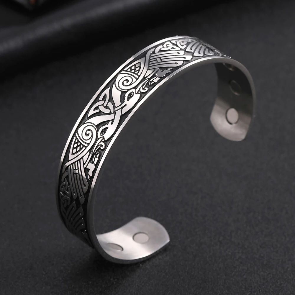 Vassago Viking Celtic Bracelet Amulet Bracelet Stainless Steel Bracelet Double Bird Cuff Bracelet for Men and Women