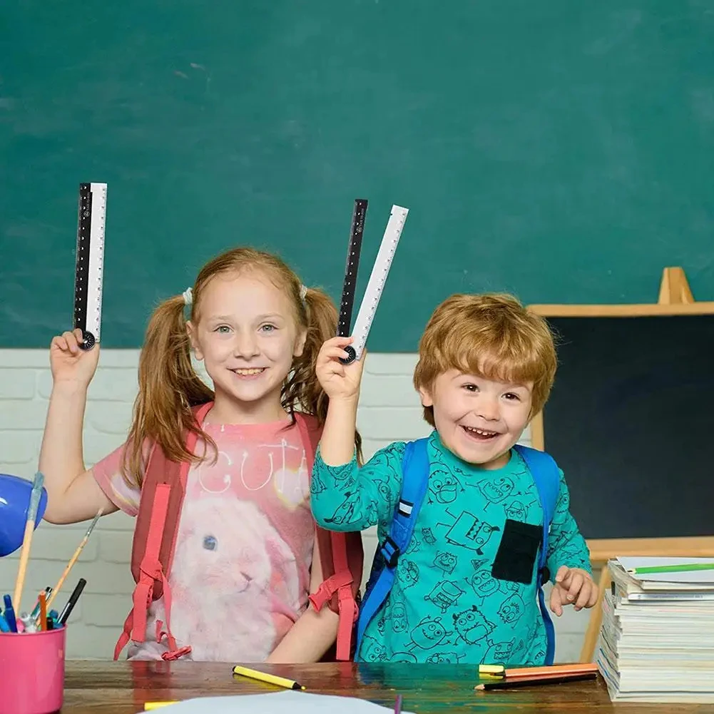 1/2 قطعة مسطرة بسيطة قابلة للطي باللونين الأبيض والأسود، هدية عيد ميلاد إبداعية للطلاب، مثالية للرسم.