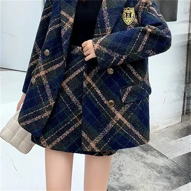 Xiaoxiangfeng Fashion 2023 Autumn and Winter New Plaid Tweed Suit Jacket Skirt Western Style Two-piece Women\'s Suit Commuting X5