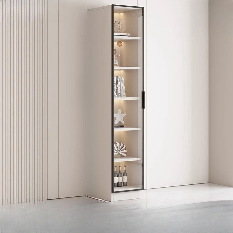 

Light luxury, bookcase, with glass door, living room, wine cabinet, against the wall, figure, display