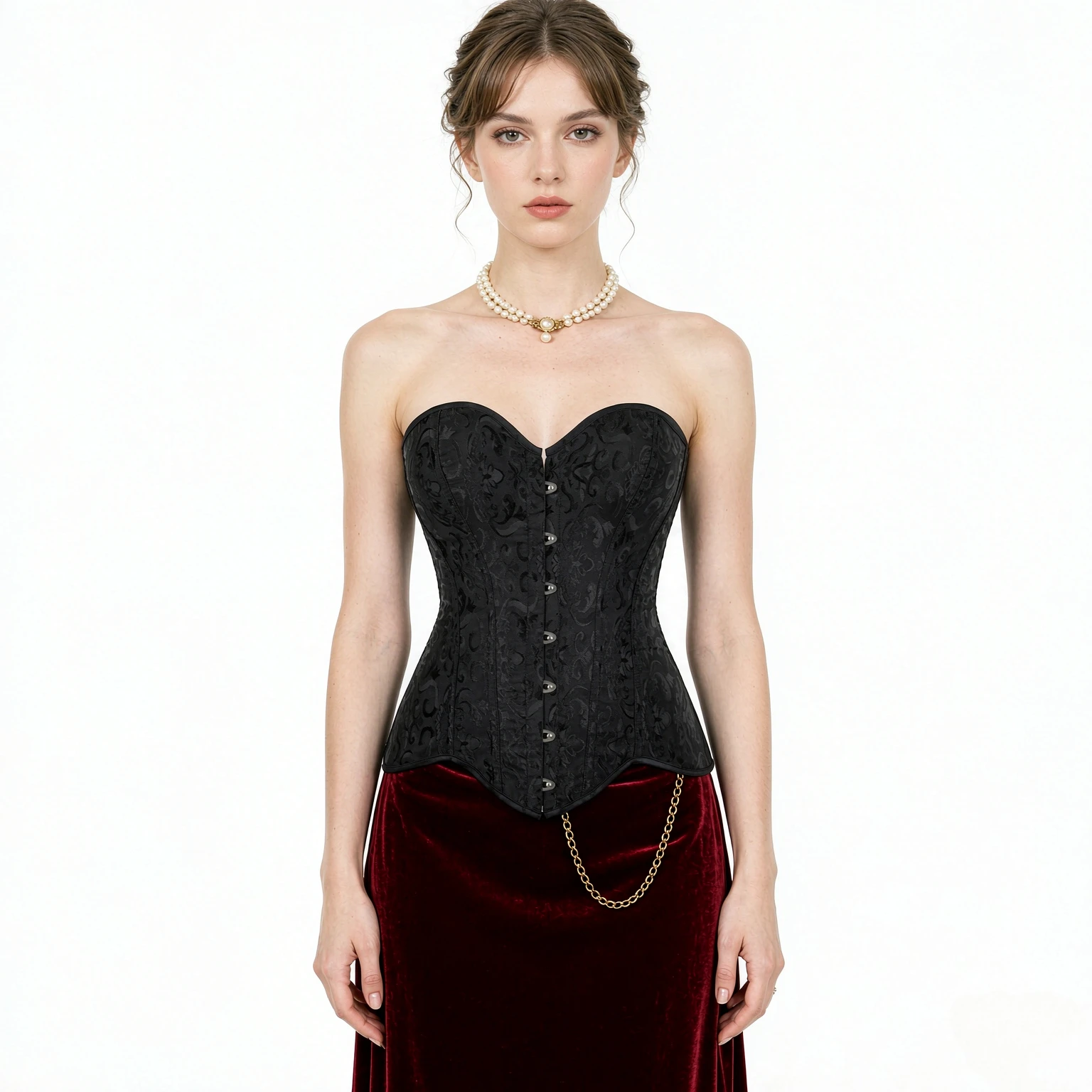 Black Overbust Corset Womens Waist Trainer Shapewear Lace Up Front Busk Buttons Vintage Gothic Steampunk Party Dress Costume