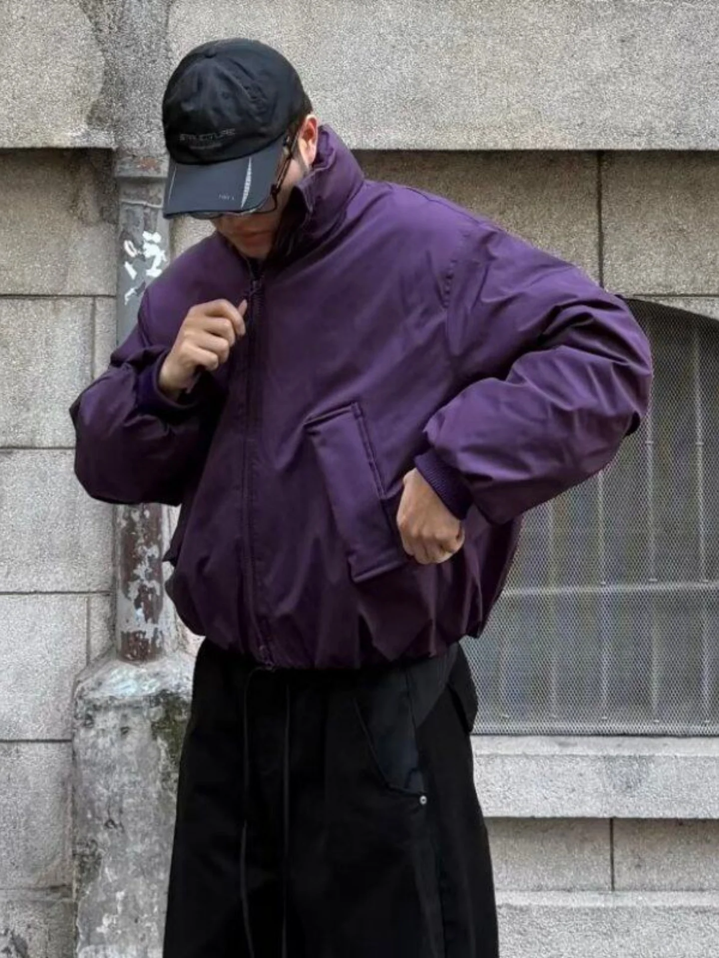 

Purple down Cotton Jaet Men's ort American Flight Jaet Outerwear Winter Thiened T-aped Collar Cotton Clothes Trendy