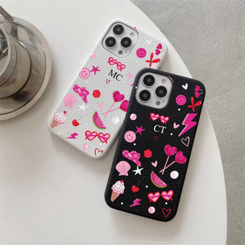 Fundas de cuero de grano de guijarro con nombre personalizado para iphone 11, 12, 14, 13, 15 Pro Max XS XR 14 16 Plus, fundas duras de PU de lujo