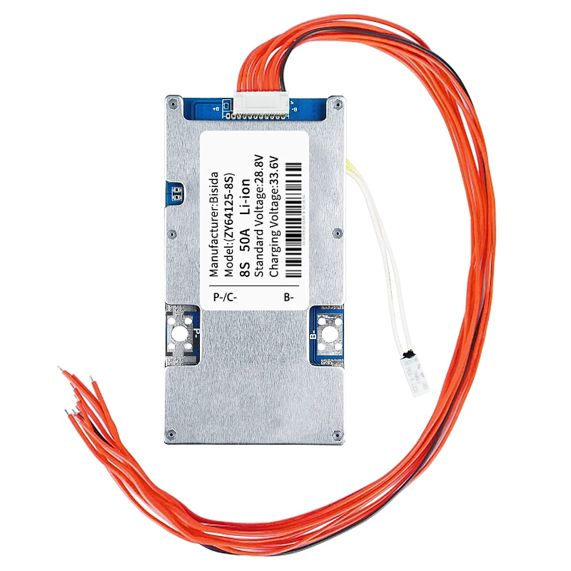 لوح حماية Bisida 8S BMS 28.8V 15A/20A/30A/50A مع سلك توازن وNTC، منفذ مشترك، ليثيوم أيون BMS