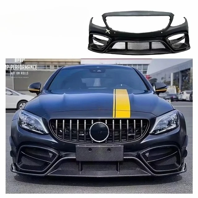 

For W205 C63 Upgrade Carbon Front Bumper BodyKit C63 W205 Carbon Fiber Front Bumper Grille Kit