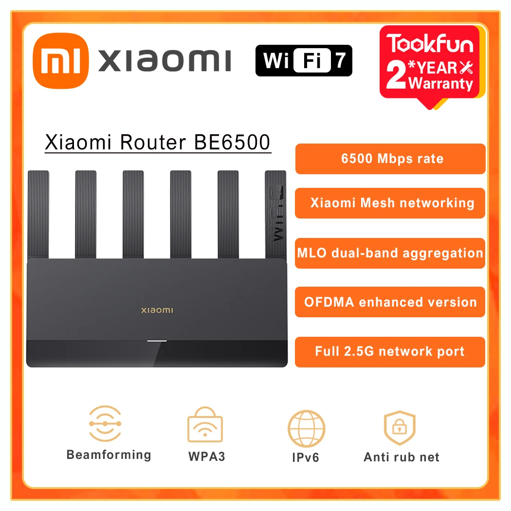 NUOVO Xiaomi Router BE6500 Qualcomm Quad-Core Wi-Fi 7 Mesh 2.5G Porta di rete IPTV OFDMA Acceleratore di gioco Amplificatore di segnale Mi Home