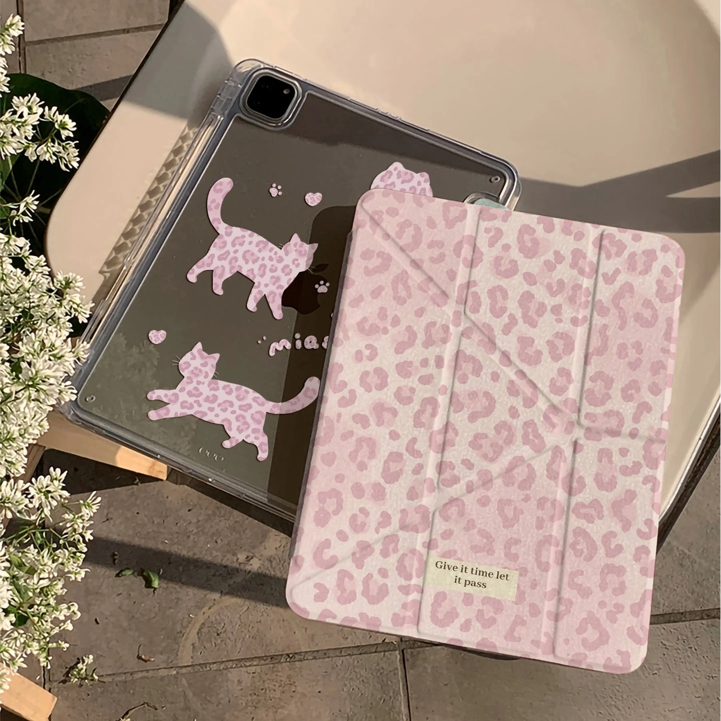 Korean Ins Pink Leopard Print Cat Y2K Cover For iPad Pro 13 11th M5 M4 12.9 A16 10 8 7 9th 10th Air 11 M2 M3 Mini Tablet Case