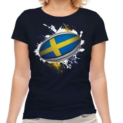 Sweden Rugby Sfera Splatter Donna T-Shirt Regalo Coppa Del Mondo Sport