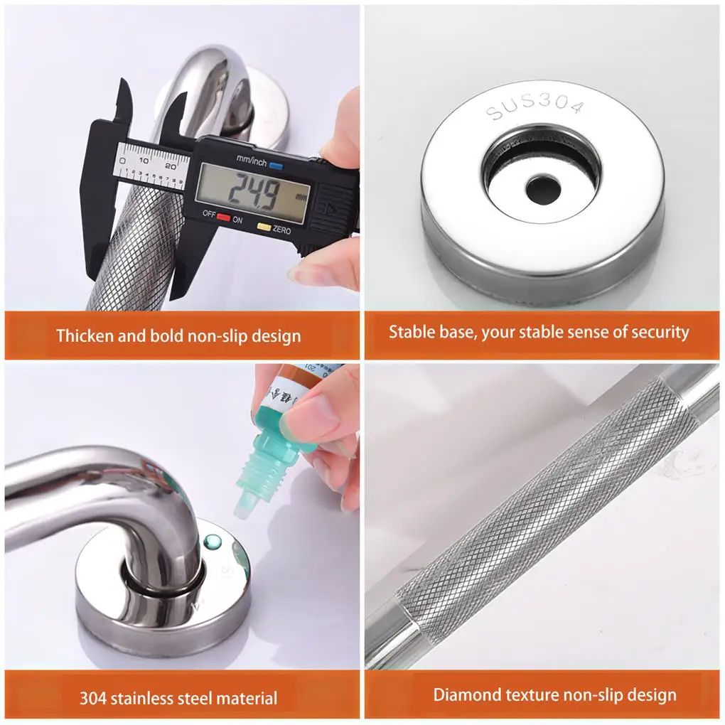 Handtuchhaltegriff, Badhalter aus Edelstahl, rutschfester Wandstangengriff, guter Halt für dickes Waschtisch-Hauskimmer, 50 cm