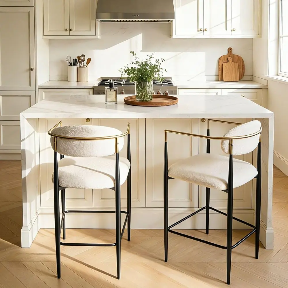 

25 Upholstered Counter Stools with Arms, Cream, Set of 2 for Kitchen and Dining Room