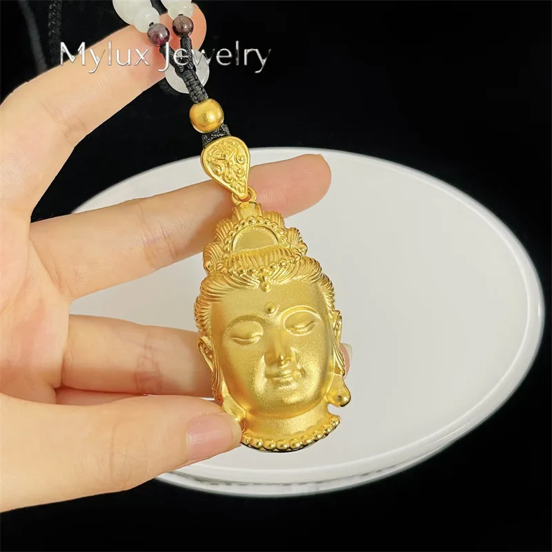 Mylux Jewelry Light luxury 9999 24K real gold large Guanyin pendant necklace accessories men and women sweater chain matching