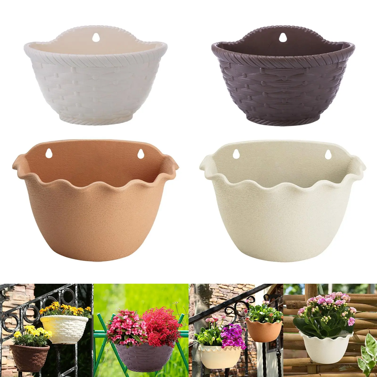 Wall Hanging Flower Pot Self Watering Railing Bonsai Plant Pot for Garden Balcony Backyard Home Decoration Indoor Outdoor