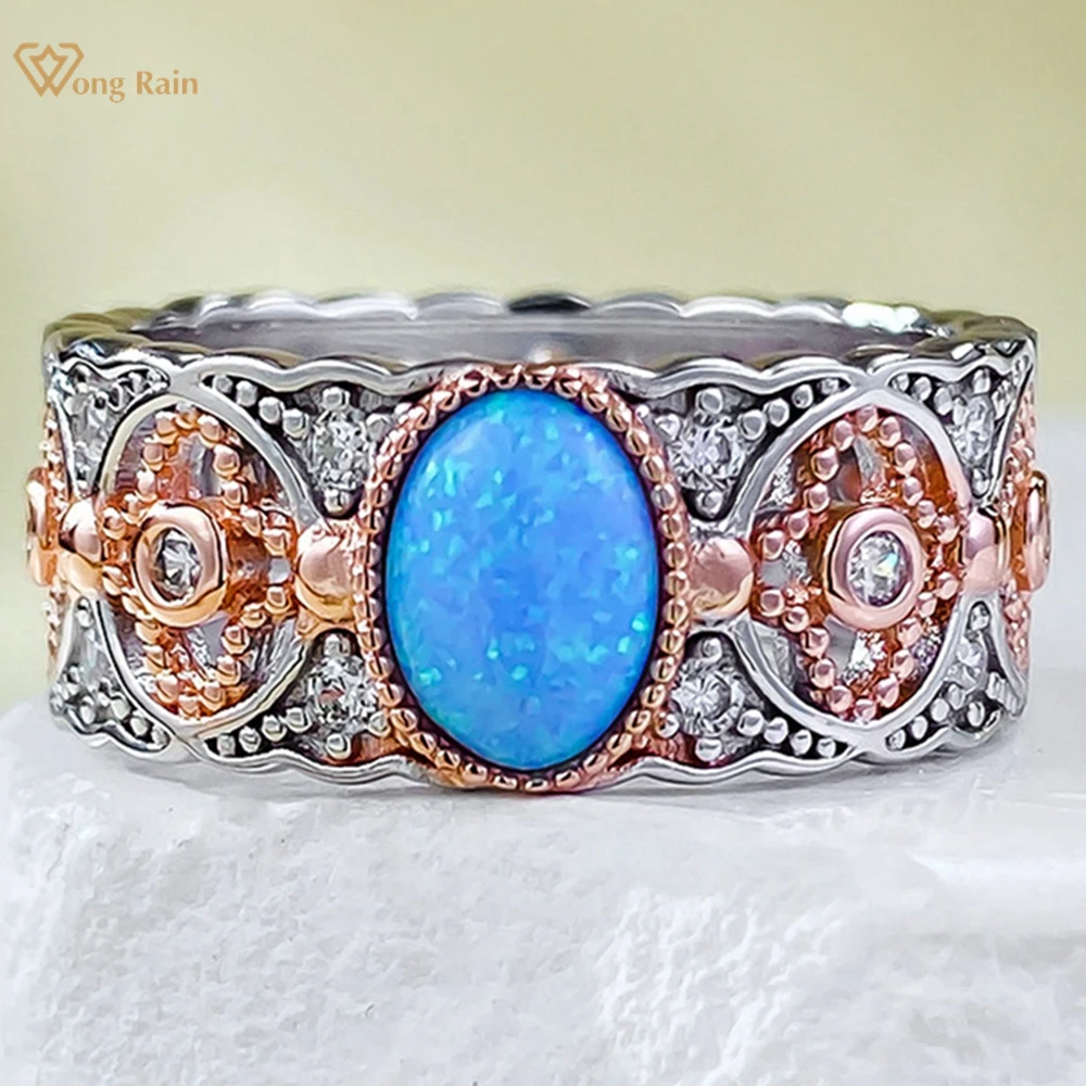 

Wong Rain 18K Gold Plated 925 Sterling Silver Oval 5*7 MM Opal High Carbon Diamond Gemstone Fine Jewelry Vintage Ring for Women