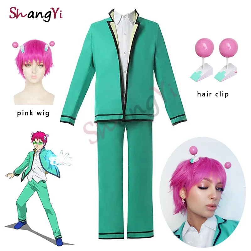 Saiki Kusuo Cosplay Costume The Disastrous Life Of Saiki K Cosplay Anime Clothing School Uniform Hair Clips Pink Wig Unisex Suit