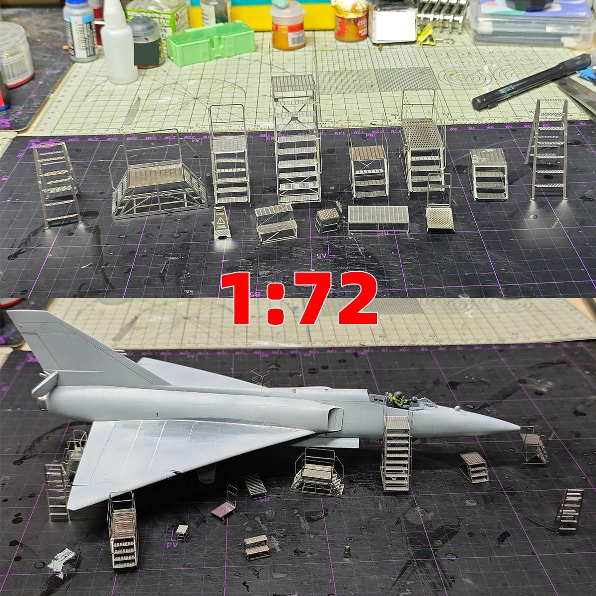 1/72 PE Flugzeugmodell-Bausatz Wartungsleitern Kletterleiter Wagenklappleiter Gerüst Sandtisch Diorama-Modelle – Detail 2