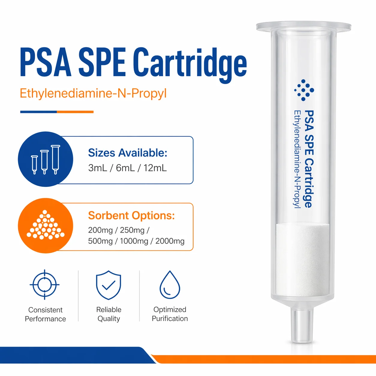 

PSA SPE Cartridge Ethylenediamine-N-Propyl Solid Phase Extraction Column 3mL 6mL 12mL for Sample Preparation