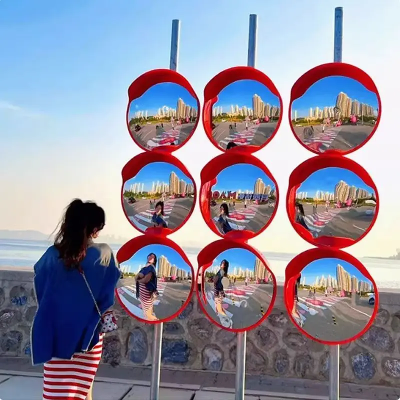Internet  clock in  concave and convex outdoor activities decorative wide-angle mirror tourist attractions photo pink fun mirror