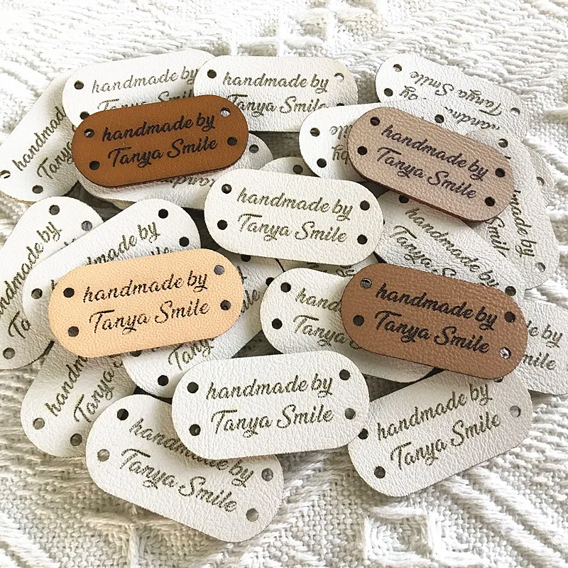 30pcs Handmade labels for clothes personalized logo Sewing leather tags for Knitting crochet Custom Garment craft items label