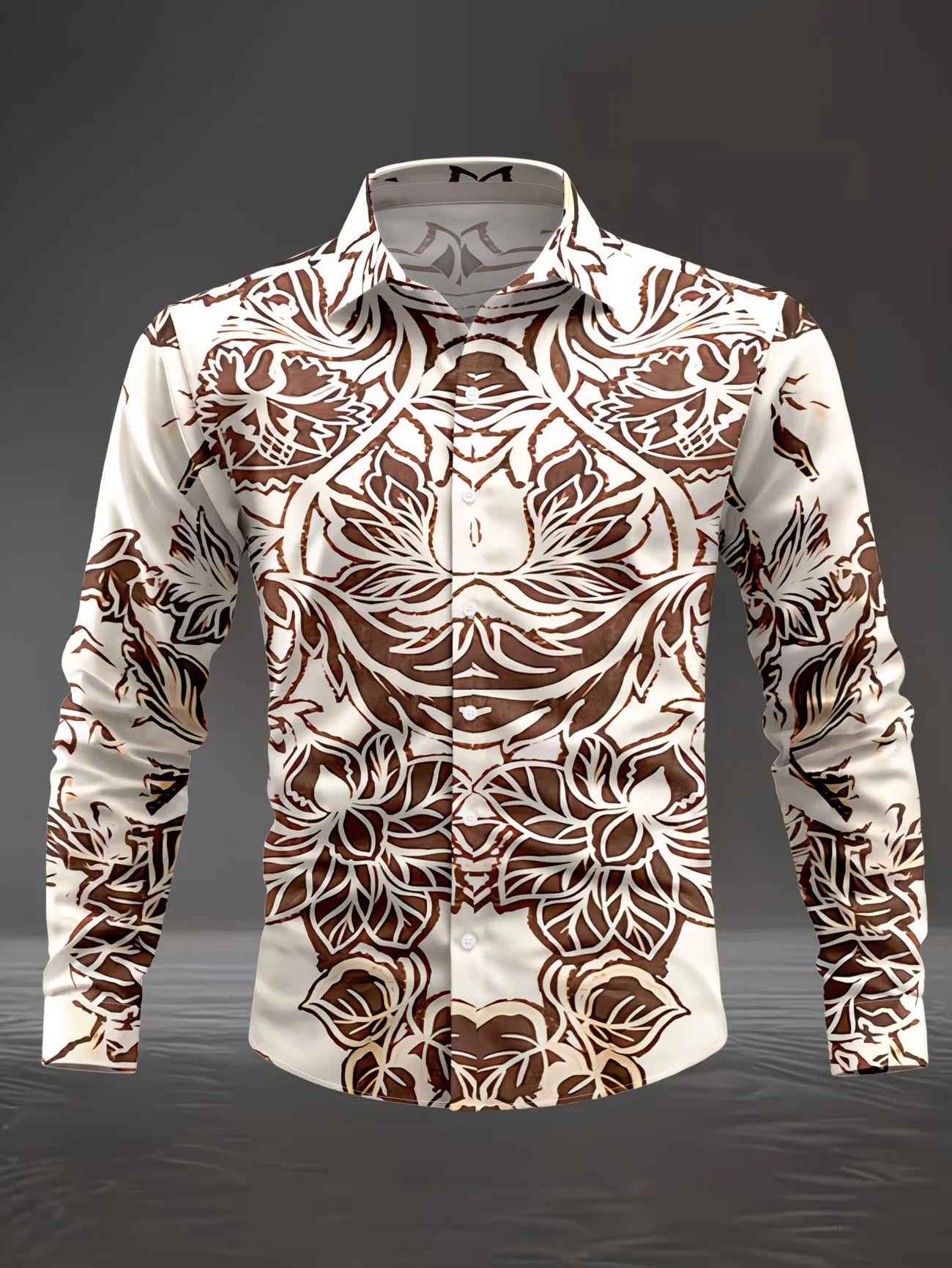 New Black Gold Gilded Art Flower 3D Printed Men's Long Sleeve Shirt With Flip Collar Light Luxury Shirt