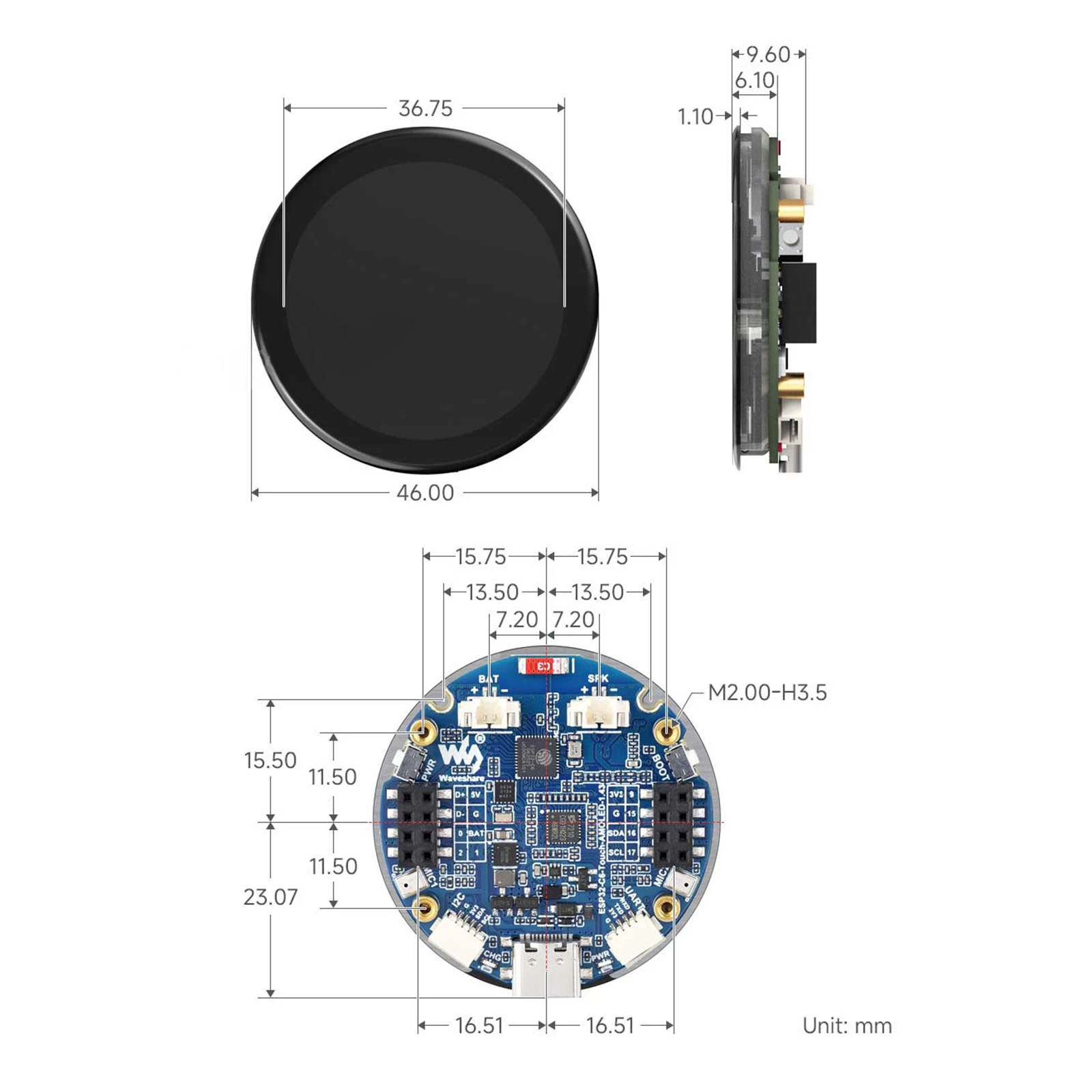 ESP32-C6 개발 보드 XiaoZhi Deepseek AI 개발 보드용 1.43인치 AMOLED 원형 디스플레이 터치스크린 466×466 QSPI