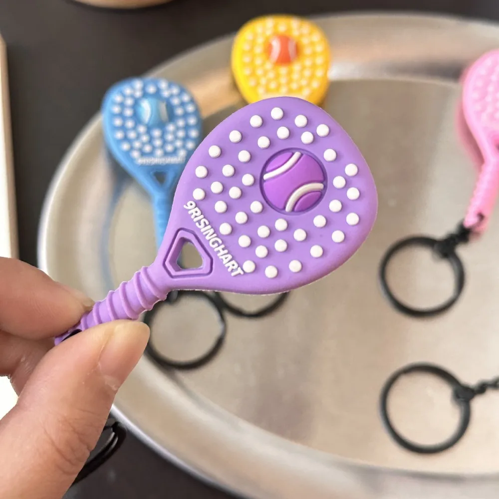 Creativity Mini Tennis Racket Keychain PVC Dopamine Sports Key Ring Lifelike Soft Rubber Racket Bag Pendant Fashion Gifts