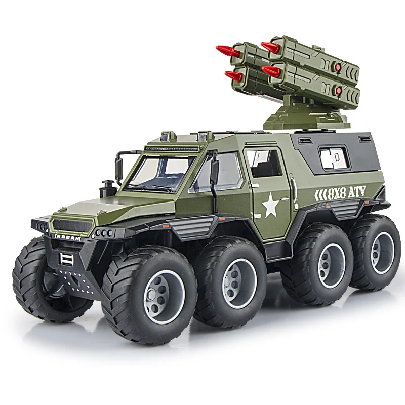 

1:24 Conqueror Shaman Police Car Weapon Set Edition Alloy Model Pull Back Sound and Light Ornament Toy
