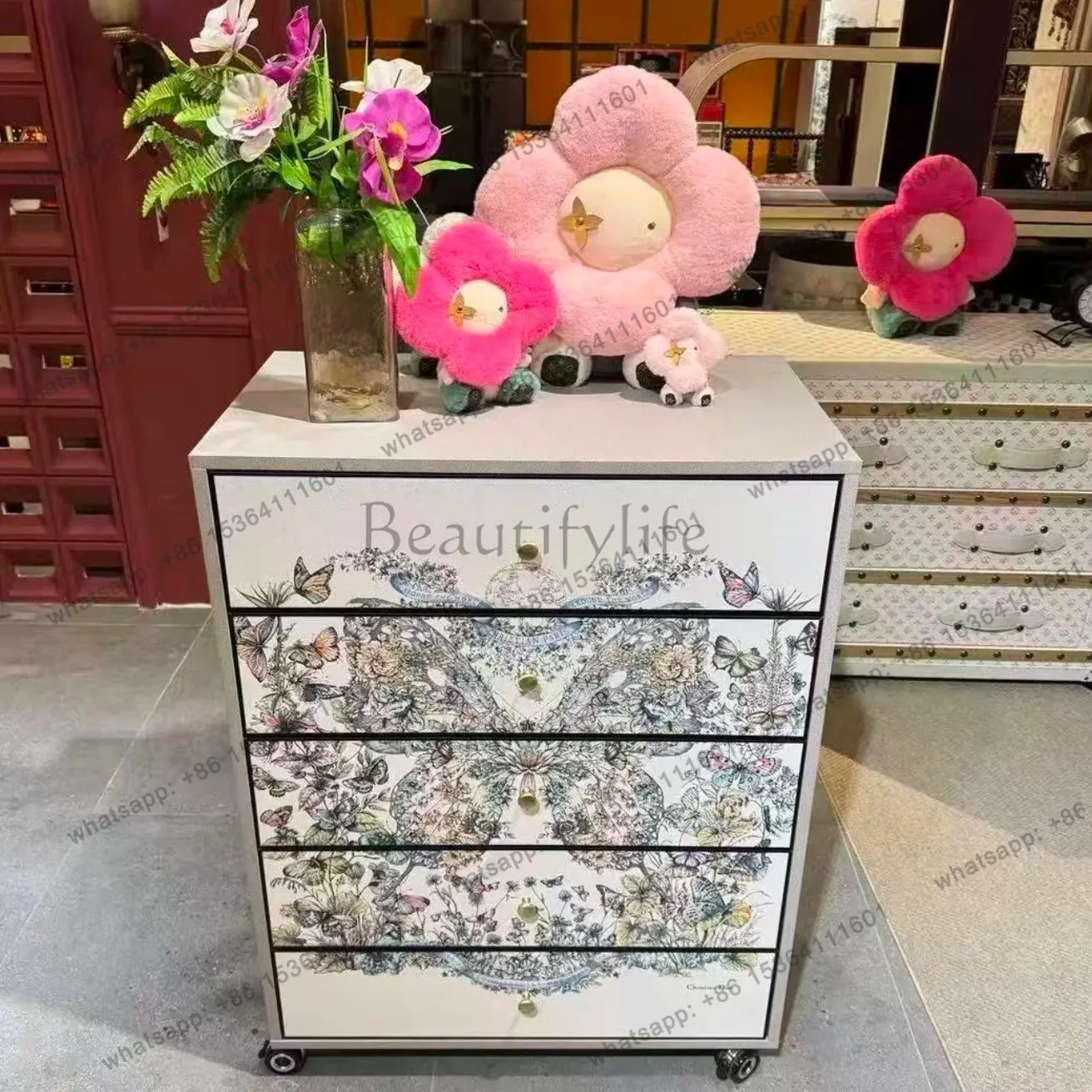 Light luxury French second-hand movable entrance cabinet decorative cabinet 80*46*108cm