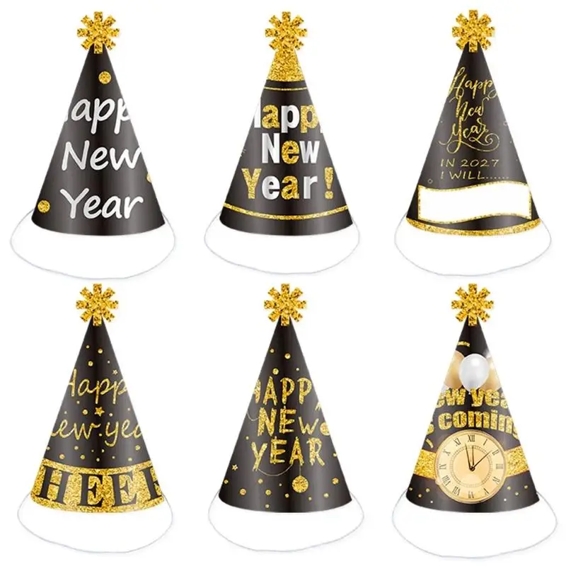 39BD Paper Party Hat Set for New Year, 6 Hats for Teens and Adults, Photo Booth Use, Countdown Parties, and Group Photos