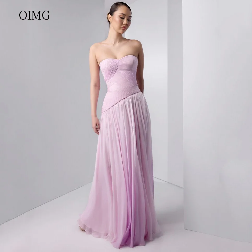 

OIMG Простое платье трапециевидной формы для выпускного вечера без бретелек, шифоновое вечернее платье с открытой спиной, длиной до пола, вечернее платье, платья de gala 2025, по индивидуальному заказу