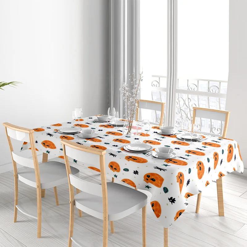 مفرش طاولة على شكل يقطين وجماجم لديكور طعام المطبخ طقم غطاء طاولة من القماش الأبيض مع ألواح ملونة أ #3