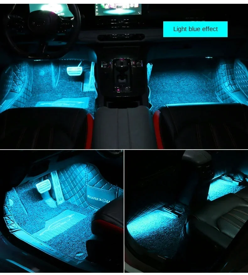 2 IN1 Car Atmosphere Led Foot Light USB Lighter environment decorative lights Auto Interior Ambient Lamps with LED Pink Light view 6