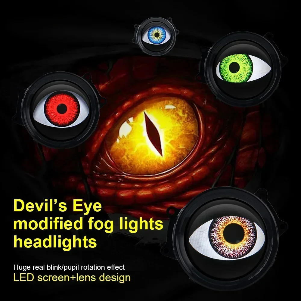 2 in1 Car Dynamic Devil Eye Moto Decorative Headlight Demon Eye Universal Modification Headlights 3D Lens Design Remote Control