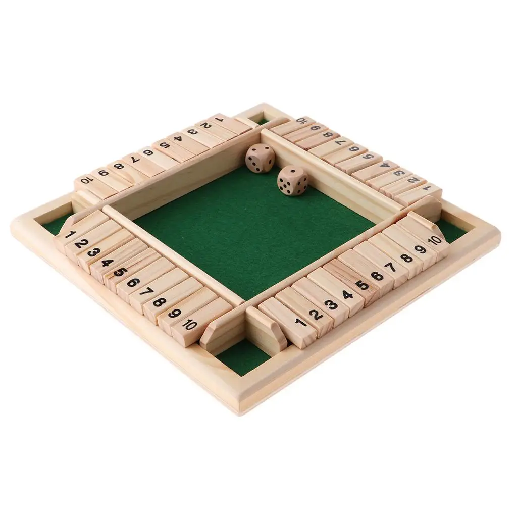 Traditional Deluxe 4-Sided 1-10 Numbers Shut the Box Dice Family Table