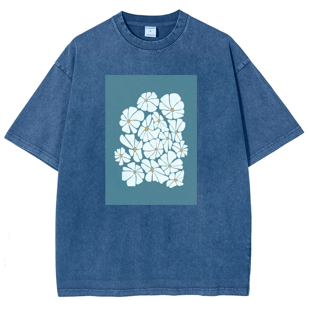 

Custom Cool Floral Graphic T-Shirt Women Y2K Vintage Washed Cotton Tee Unisex Fit Casual Daily Top Gym Wear