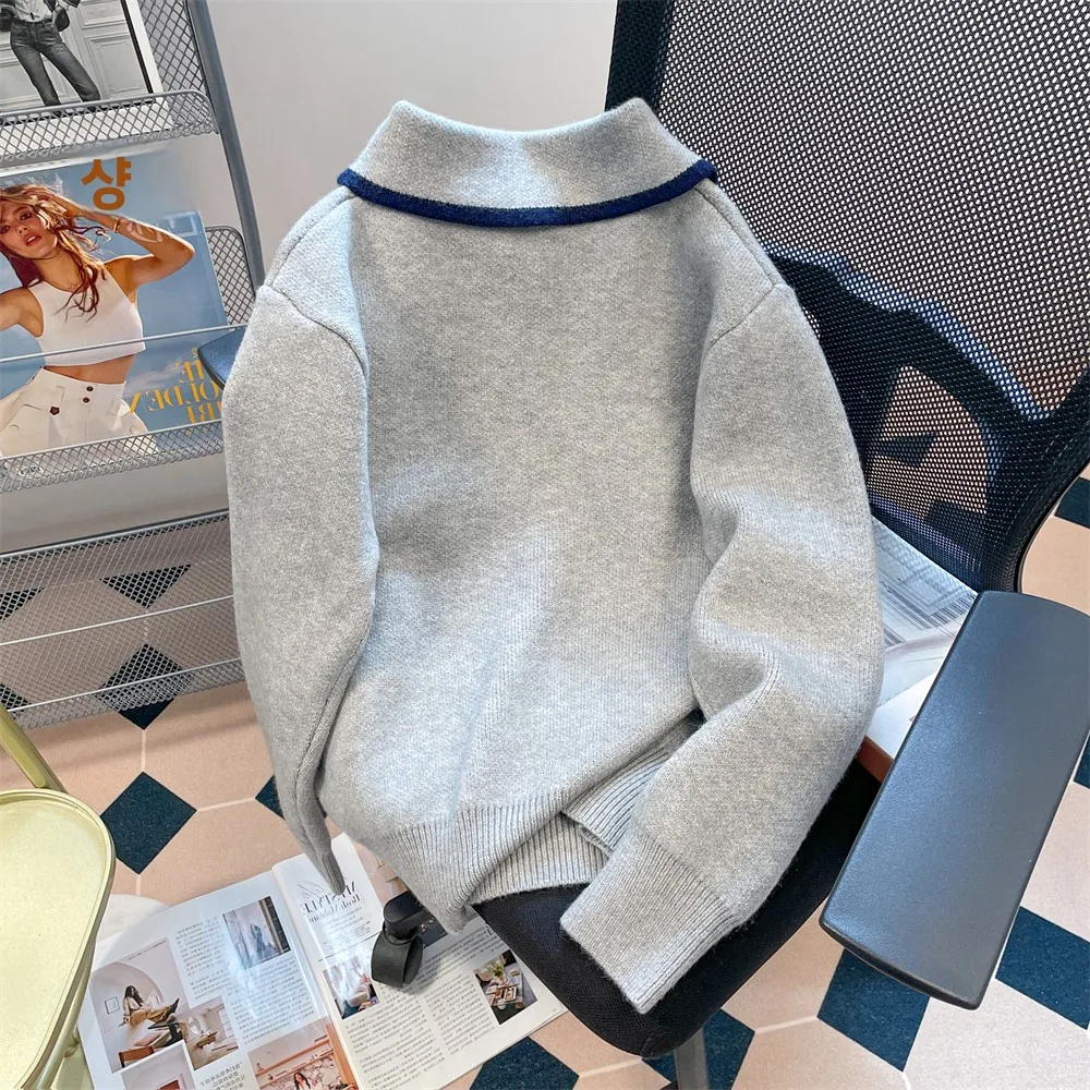Casual  Ne Knitted Sweater f Zipper ex Autumn Winter Vintage Loose Fit Long Sve Youth Faion No Ironing Requ...