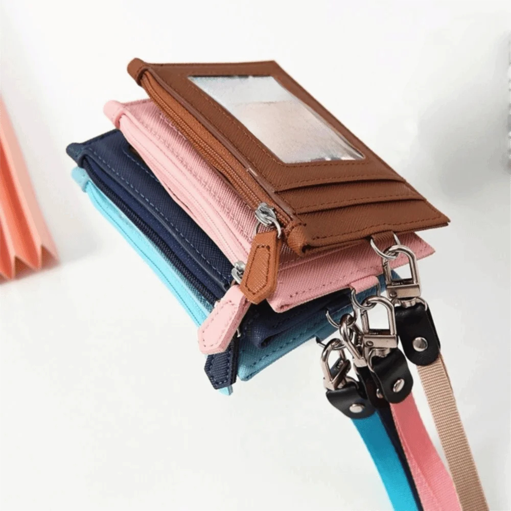 Hochwertige Reißverschlusstasche, Kartenabzeichenhalter, PU-Leder mit Umhängeband, Münzgeldbörse, Kartentasche für Studenten