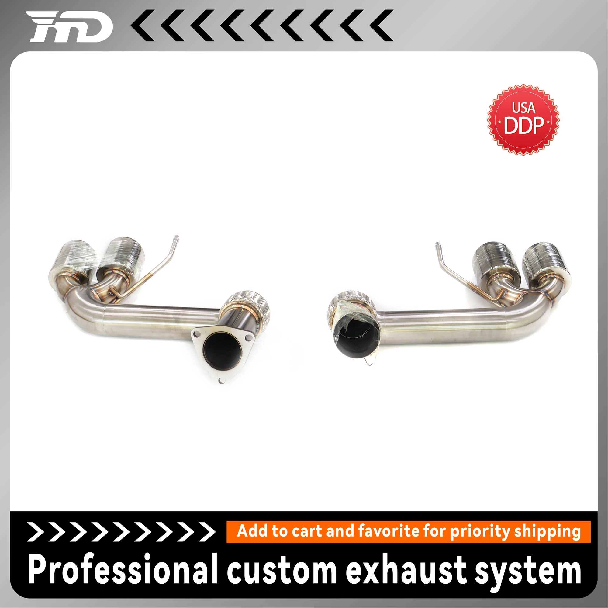 

HMD stainless steel performance exhaust system for Corvette C8 6.2L, direct connect exhaust without valves