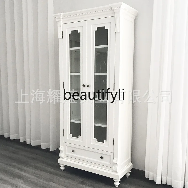 

American Style Double Door Bookcase Solid Wood Bookshelf Display Cabinet Living Room All Solid Wood Floor Storage Wine Cabinet