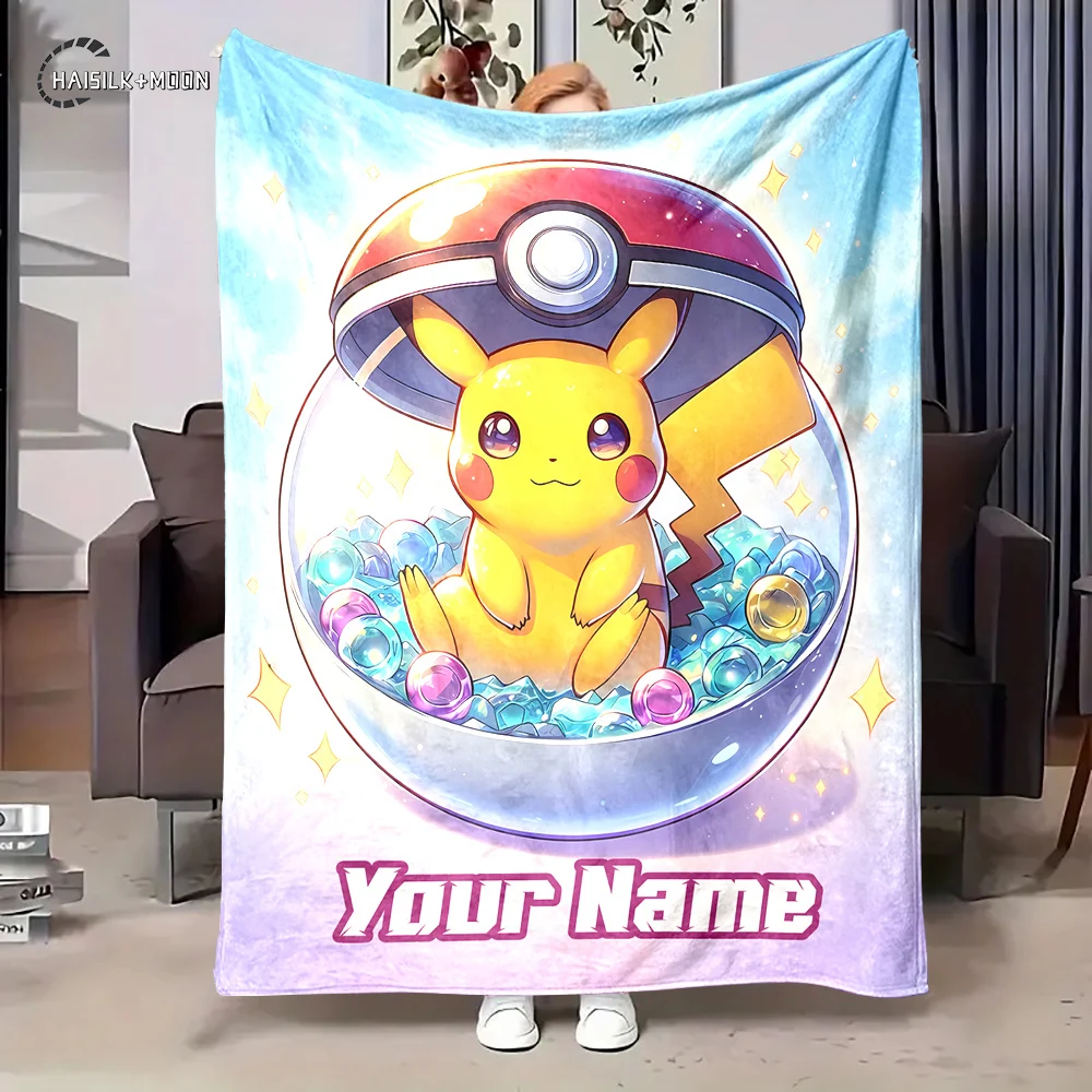 Custom Name Personalized Blanket Pokemon Pikachu Print Adult Children Warm Blankets and Comfortable Blanket Holiday Girl Gifts