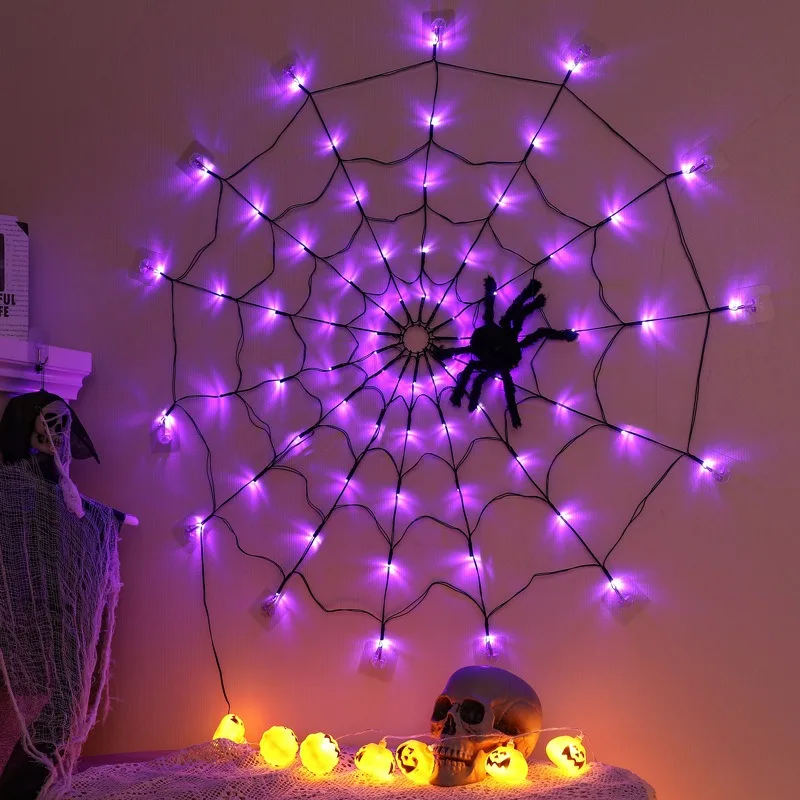 Halloween Świecące lampki pająk na zewnątrz Wodoodporne 70 diod LED String Light Horrible Atmosphere Decor Bezprzewodowe na imprezę domową