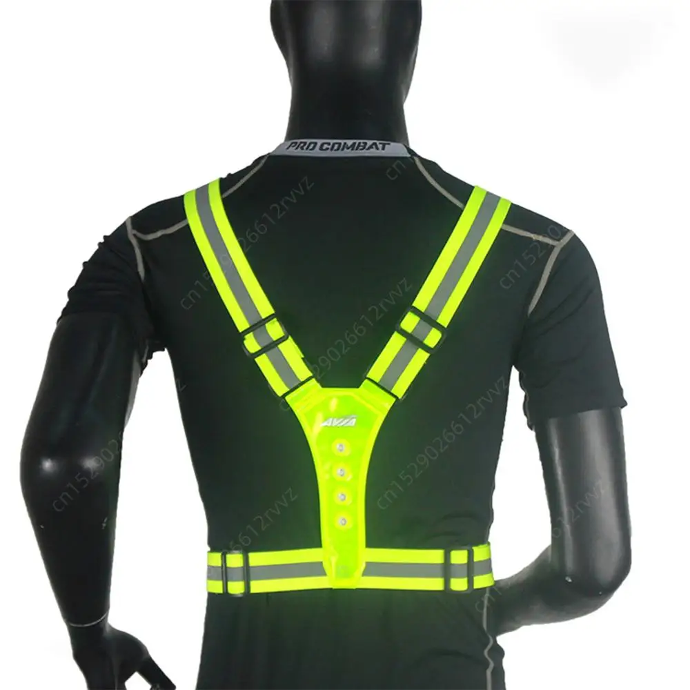 Cycling Reflective Safety Vest LED Light Up Running Vest Adjustable Elastic Electric Scooter Flashing Warning Lights Vest